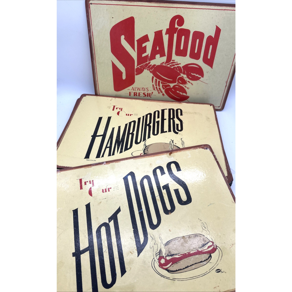 7 Marty Mummert Try Our Hamburgers Cork Diner Kitchen Sign Retro Placemats